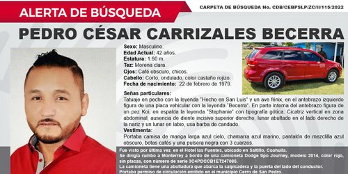 Coadyuva SLP en caso de desaparición de Pedro Carrizales