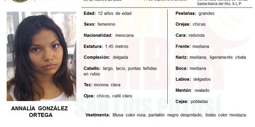 Activa Fiscalía Alerta Amber para localizar a niña de 12 años