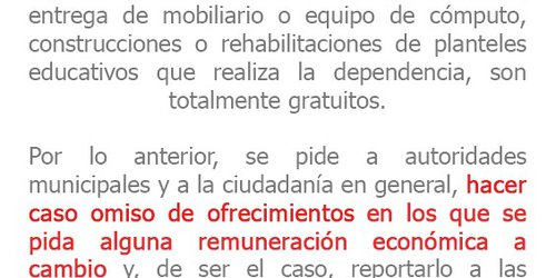 Equipamiento o mejoras en escuelas, así como becas, son trámites gratuitos: SEGE