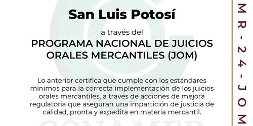 El Poder Judicial del Estado recibió certificación en Juicios Orales Mercantiles
