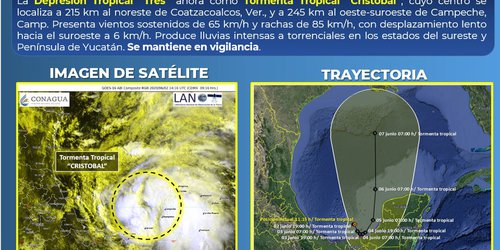 Se forma la tormenta tropical Cristobal, a partir de la Depresión Tropical Tres