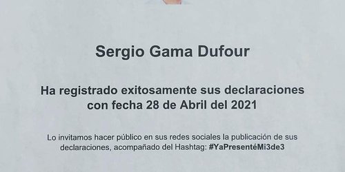 En abona a la transparencia y rendición de cuentas a los ciudadanos, Sergio Gama presenta su declaración 3 de 3