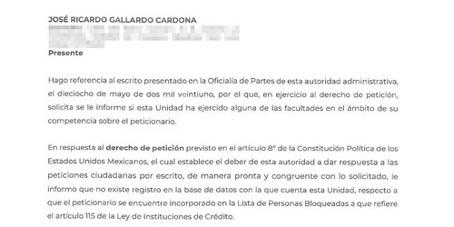 UIF aclara que Ricardo Gallardo no ha sido bloqueado