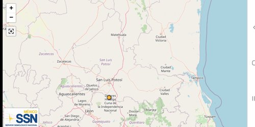 Reportan sismo a 30 kms de Santa María del Río