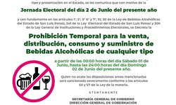 Anuncian "Ley Seca" durante la jornada electoral del dos de junio