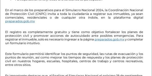 Invita PC a registrarse en Simulacro Nacional