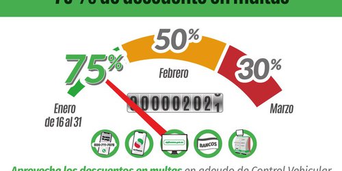 Última semana con el 75% de descuento en multas de control vehicular