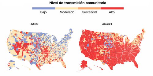 Un mes después: estos mapas muestran la rapidez con la que el covid-19 volvió a azotar a Estados Unidos