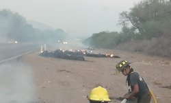 Se incendia carga de alfalfa que transportaba camión