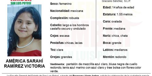 Fiscalía activa alerta Amber para localizar a una menor de 14 años