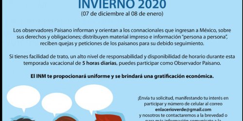 Convocan a participar como observador en Operativo Paisano Invierno 2020