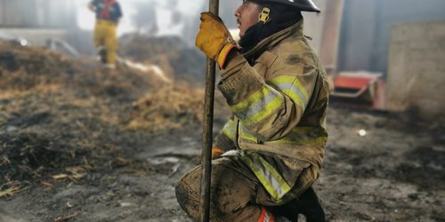 Por más de 12 horas, bomberos combaten incendio en forrajera