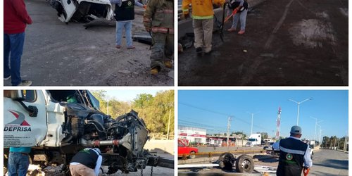 PC de Soledad remueve trailer volcado y residuos derramados en periférico oriente