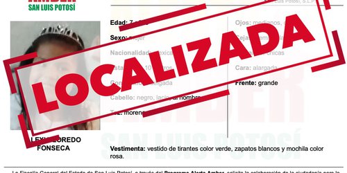Localiza FGE a niña que contaba con alerta Amber en SLP