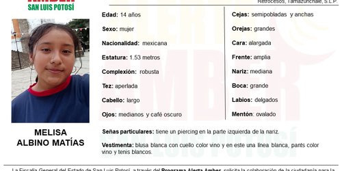 Alerta Amber para localizar a adolescente de 14 años en Tamazunchale