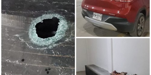 Sujeto quebró medallón de camioneta en agencia de autos