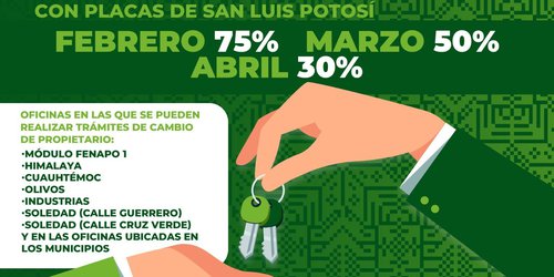 Inicia campaña de descuentos para cambio de propietario con placas de SLP