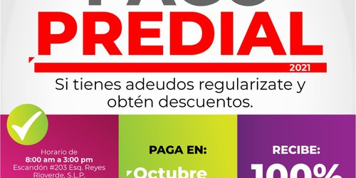 100% de descuento en multas y recargos en Pago del Predial