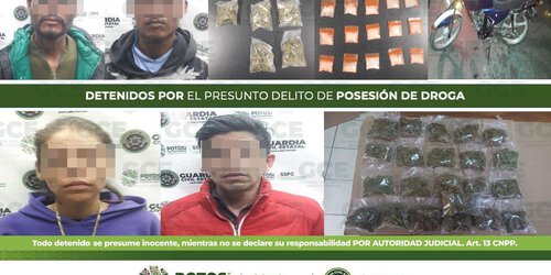 Detienen a cuatro presuntos narcomenudistas y aseguran 51 dosis de estupefacientes