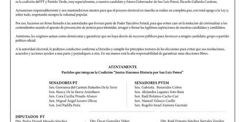 Grupos Parlamentarios del PVEM y PT respaldan al candidato Ricardo Gallardo Cardona