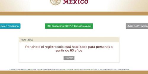 No ha comenzado en México el registro de vacunación para personas de entre 50 y 59 años