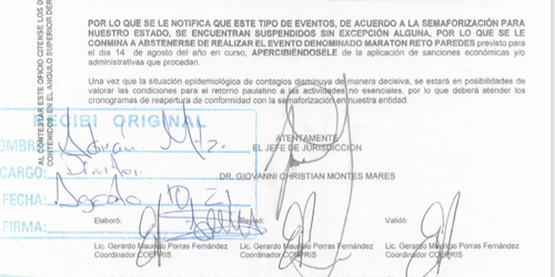 Conmina Coepris suspender evento ciclista Reto Paredes