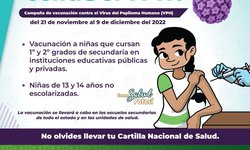 Inicia vacuna contra el VPH para niñas de 13 a 14 años