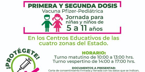 Vacunarán contra el COVID a menores de cinco a 11 años en las escuelas