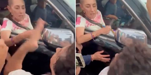 'No te doy la mano, quiero que resuelvas': mujer encara a Sheinbaum; denuncia despojo.