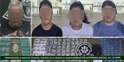 Detienen a cuatro personas y aseguran más de 270 dosis de presuntas drogas en SLP