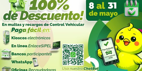 Invitan a aprovechar último días de descuento del 100 por ciento en control vehicular